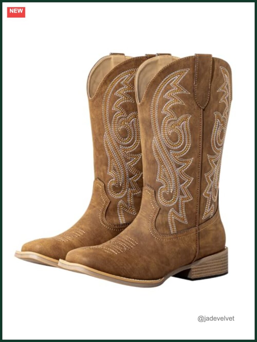Extra Wide Calf Cowgirl Boots Women Square Toe Mid-Calf Faux Leather Embroidered